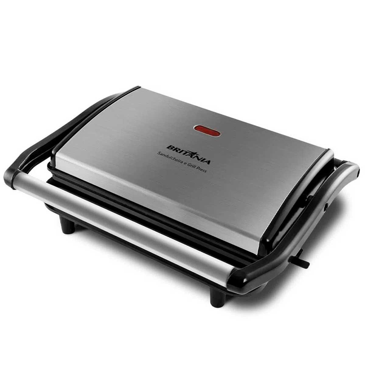 Sanduíche e Grill Britânia Press 850W 127V Inox BGR27I