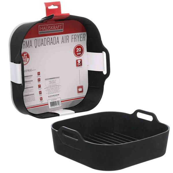 Forma Para Air Fryer Hauskraft Quadrado Preto Slcn043