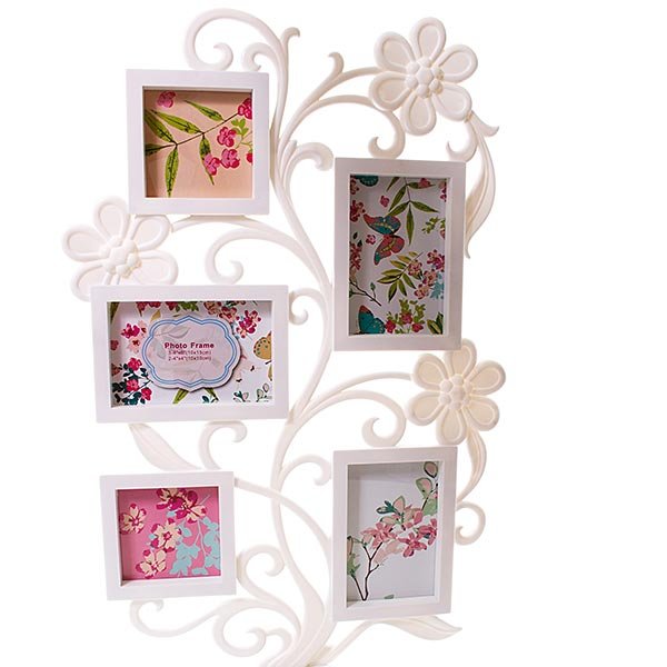 Encontraproduto.com.br - Porta-Retrato Latcor 05 Fotos Flor Branco KD820521
