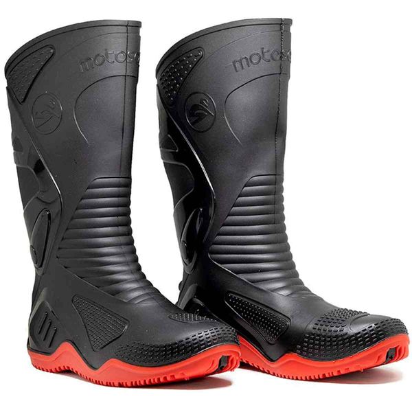 Bota Motoqueiro Bracol Nº41 Motosafe Cano Longo PVC Impermeável Preta Solado Vermelho (MP)