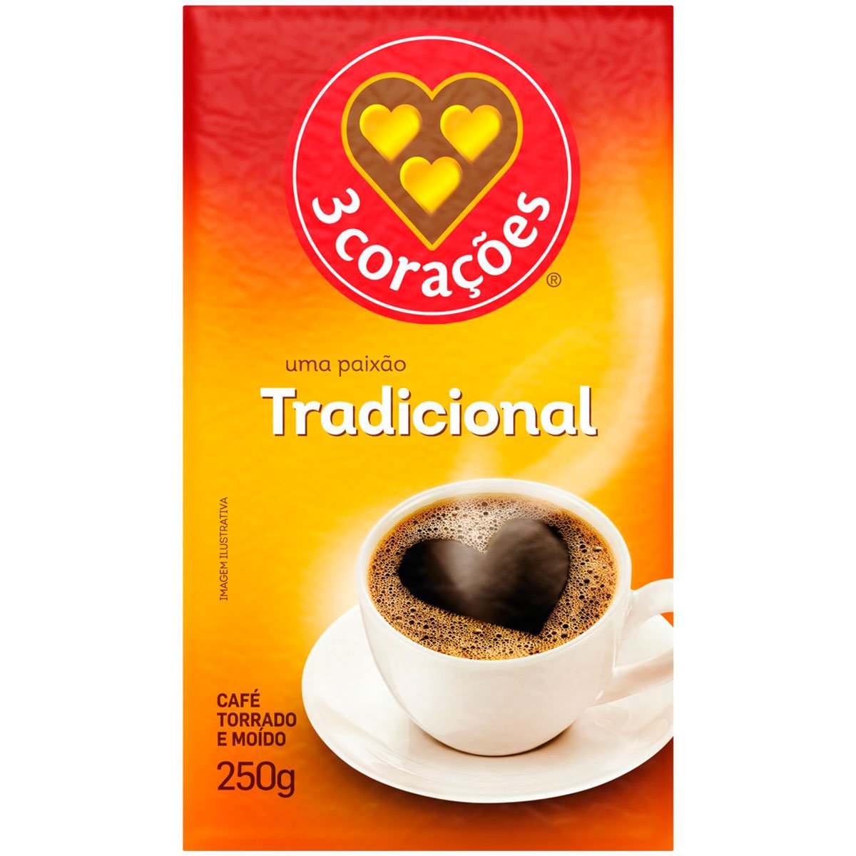 Café 3 Corações Torrado e Moído Tradicional ã Vácuo 250g