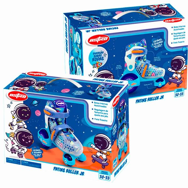 Patins Astro Toys Roller Jr Space 4 Rodas 30-33 Azul 9064