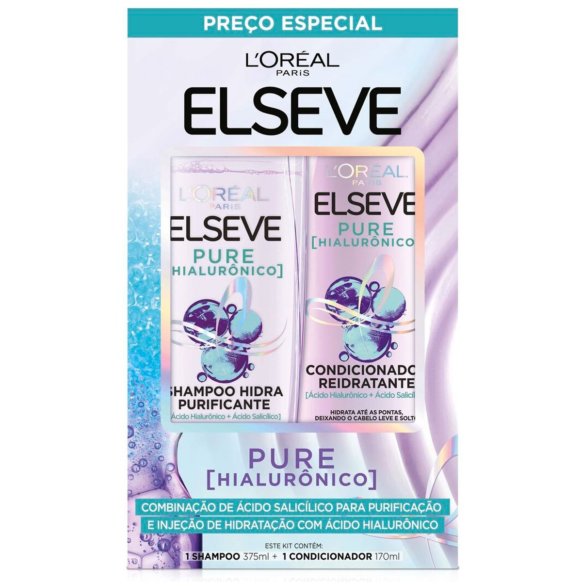 Kit L'Oréal Paris Elseve Pure Hialurônico Shampoo 375ml + Condicionador 170ml