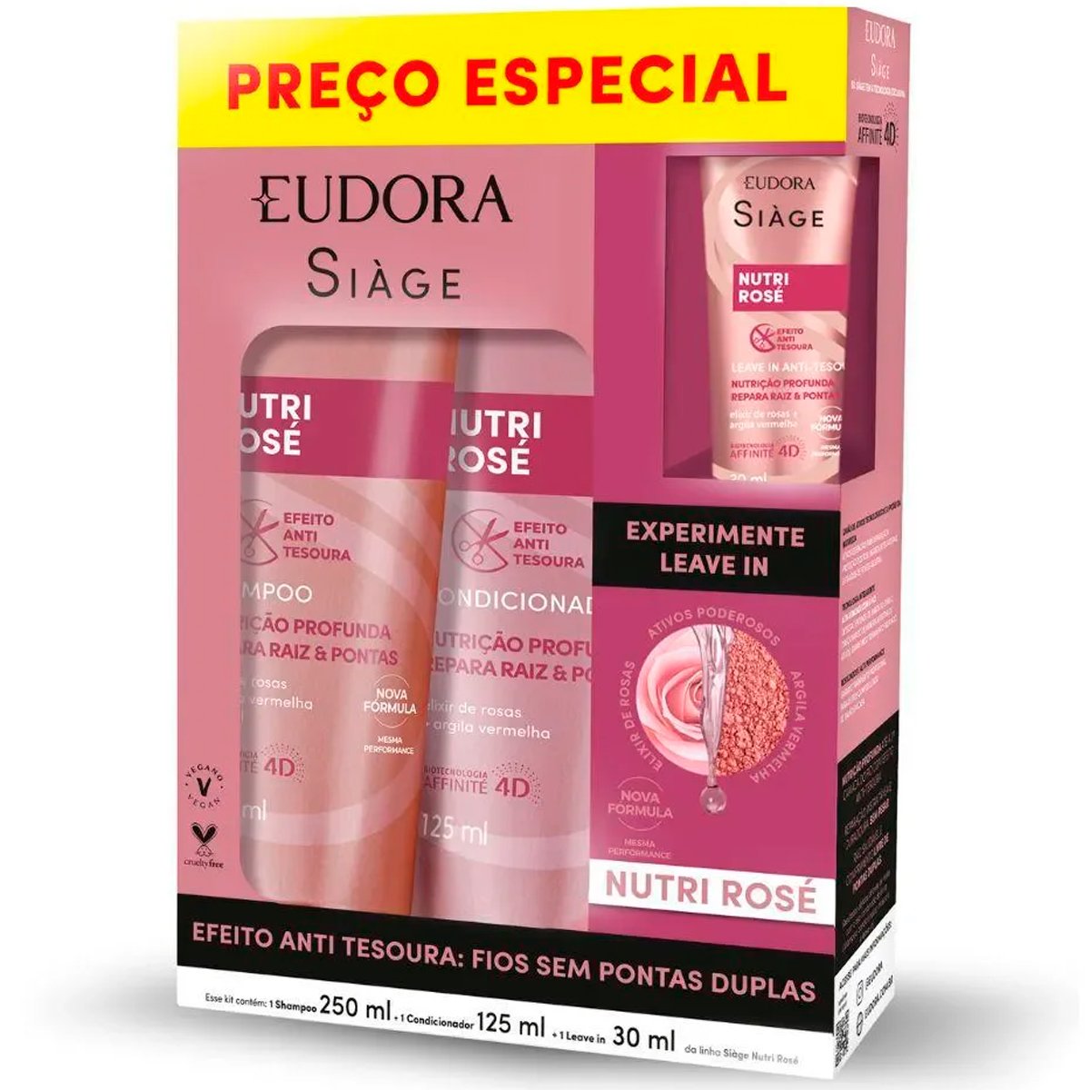 Kit Siãge Eudora Nutri Rosé Shampoo 250ml + Condicionador 125ml + Leave-in 30ml