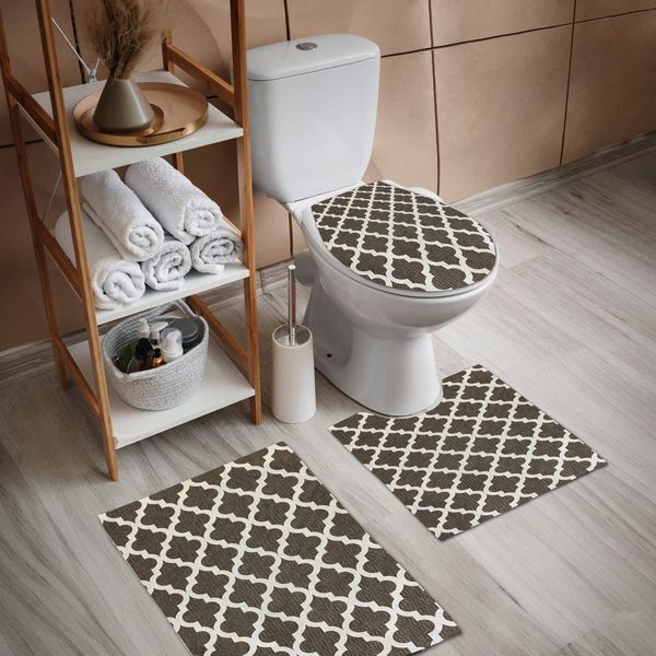 Kit Tapete Banheiro Branyl Odessa AM5053 3 Peças Café Com Leite (MP)
