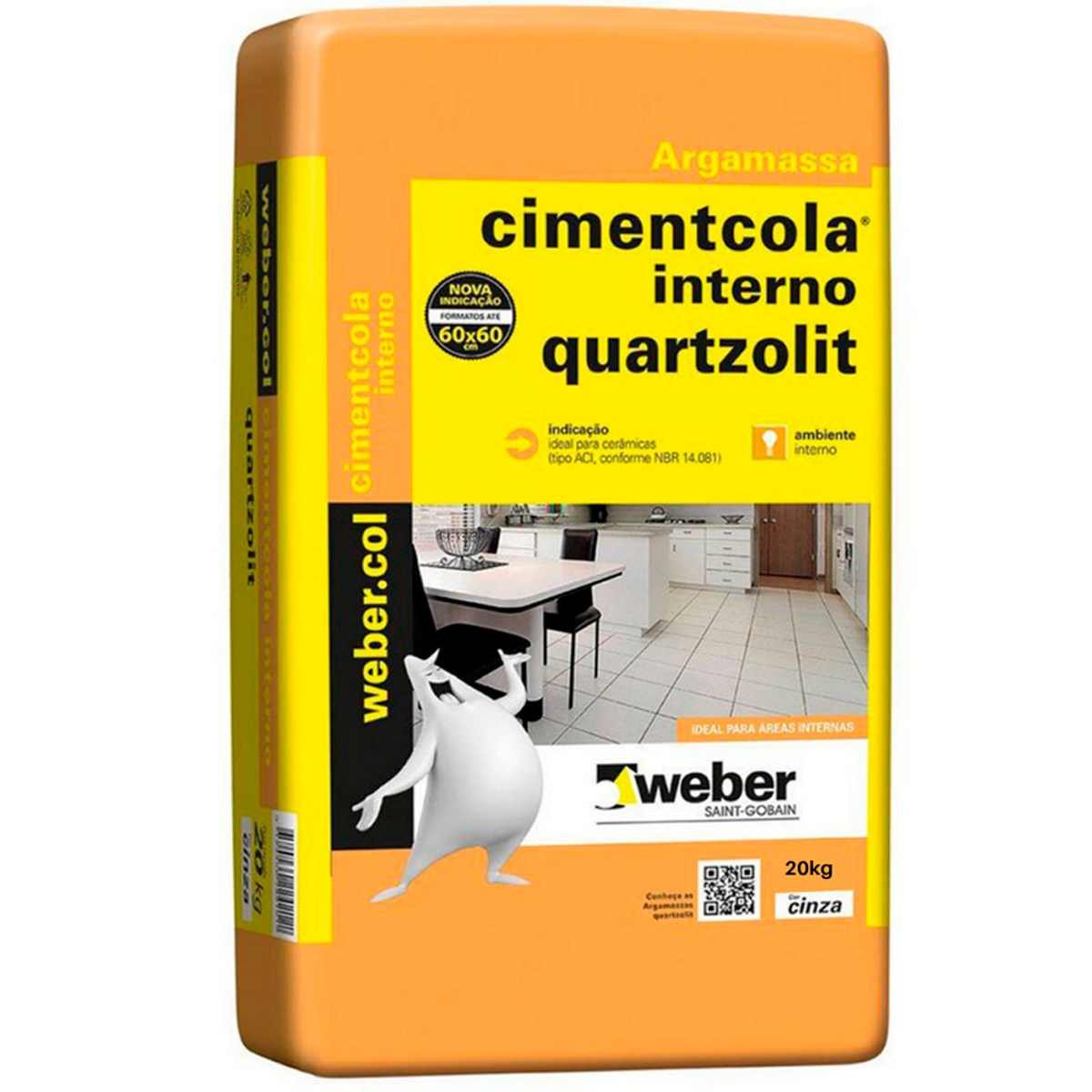 Argamassa Cimentcola Ambiente Interno AC1 Quartzolit Cinza 20kg (MP)
