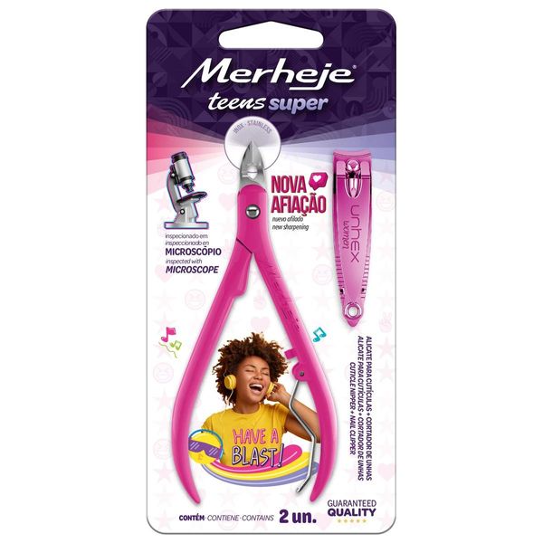 Alicate Para Cutícula E Cortador De Unha Merheje Teens Pink (MP)