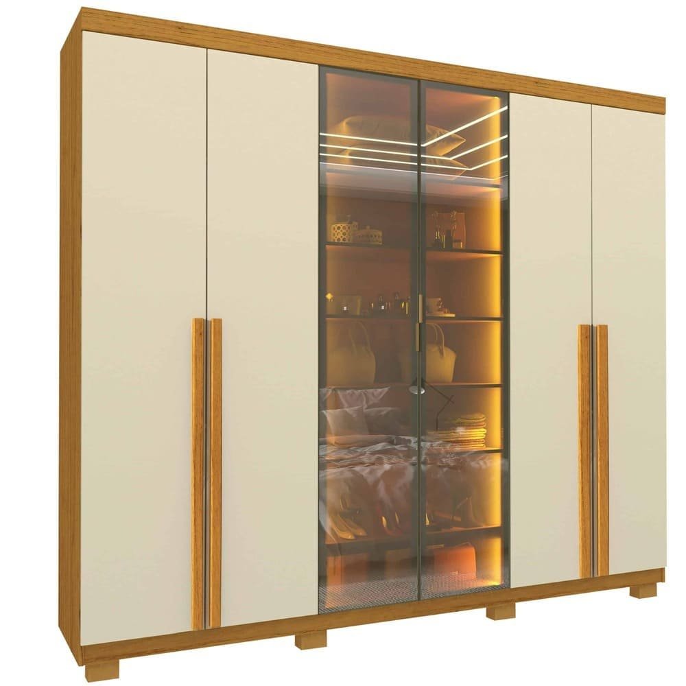 Guarda-Roupa 6 Portas 4 Gavetas Gelius Imperatriz Naturale e Off White