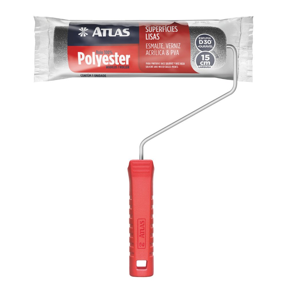 Rolo De Pintura Atlas De Espuma Com Suporte 15cm Cinza (MP)
