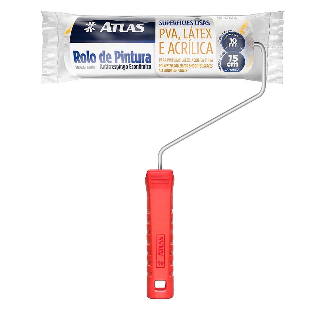 Rolo De Pintura De Lã Sintética Antirrespingo Atlas Com Suporte 15cm (MP)