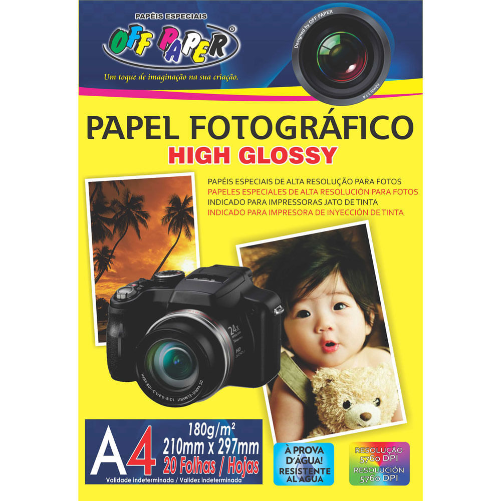Papel Fotográfico Off Paper High Glossy 180G Com 20 Folhas (MP)