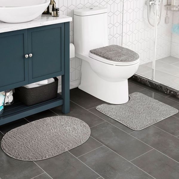 Kit Tapete Para Banheiro Adomes 3 Peças Comfort Cinza (MP)