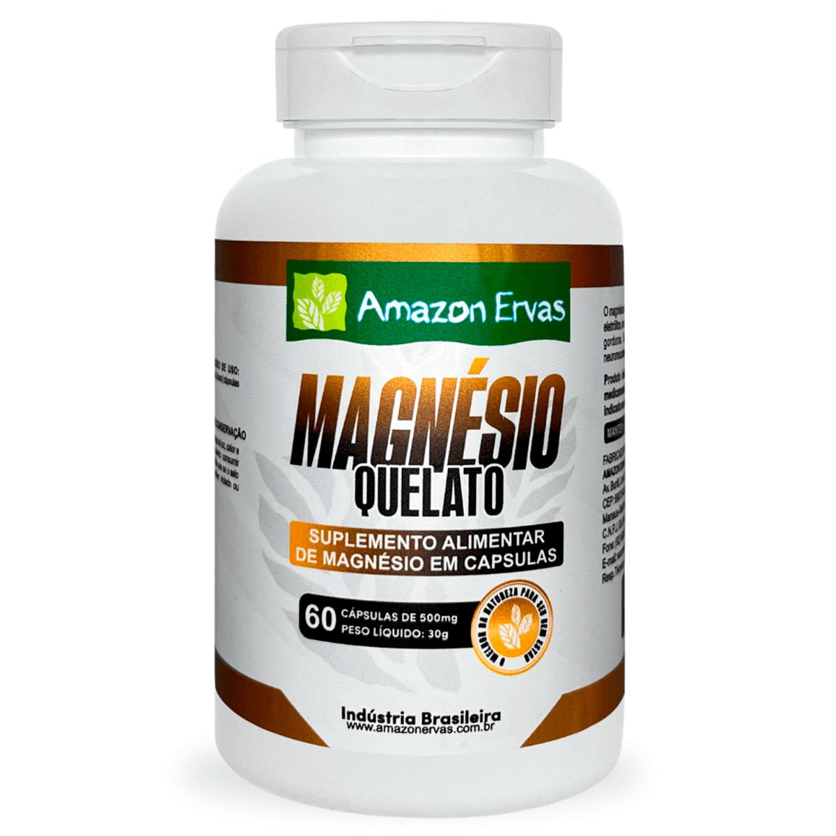 Magnésio Quelato 500mg 60 Cápsulas Amazon Ervas
