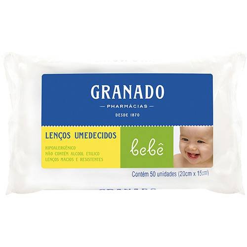 Lenço Umedecido Granado Bebê Tradicional 50 Unidades