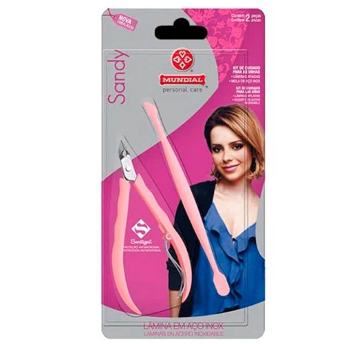 Kit Alicate de Cuticulas + Espátula Dupla Sandy 756-S Rosa
