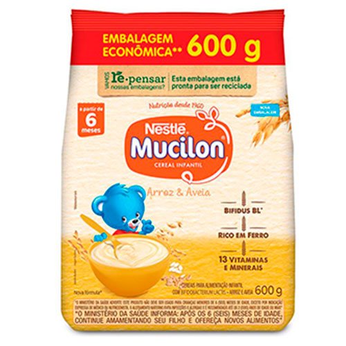 Mucilon Arroz e Aveia Cereal Infantil Sachê 600g