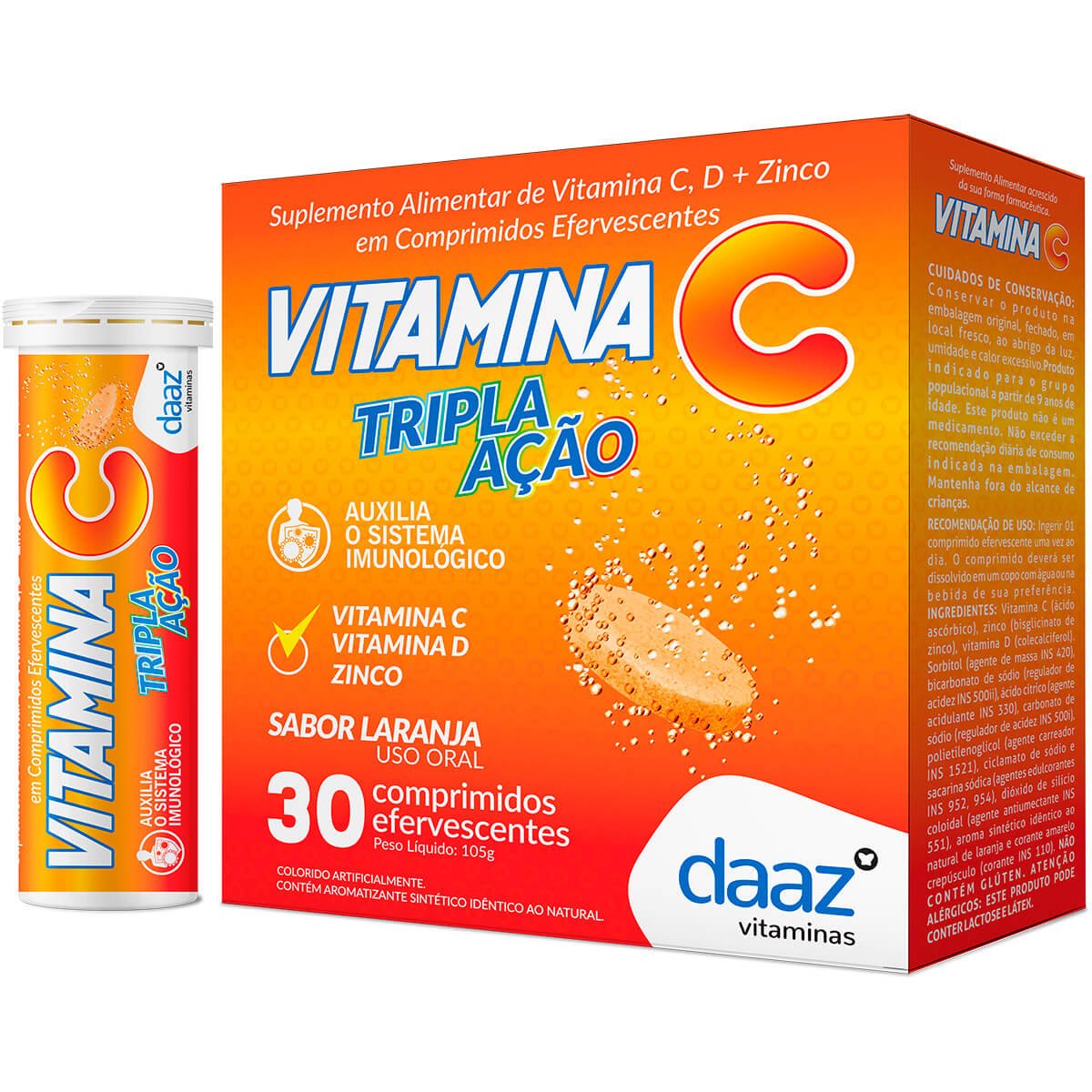 Vitamina C Tripla Ação Daaz 30 Comprimidos Efervescentes
