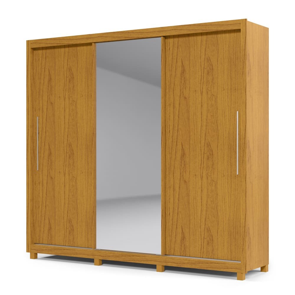 Guarda-Roupa 3 Portas 4 Gavetas Gelius Lexus Com Espelho Naturale E Off White