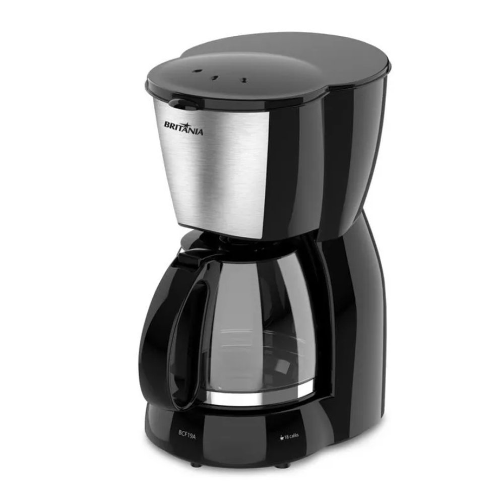 Cafeteira Elétrica Britânia Jarra de Vidro Acabamento Preto e Inox BCF19A