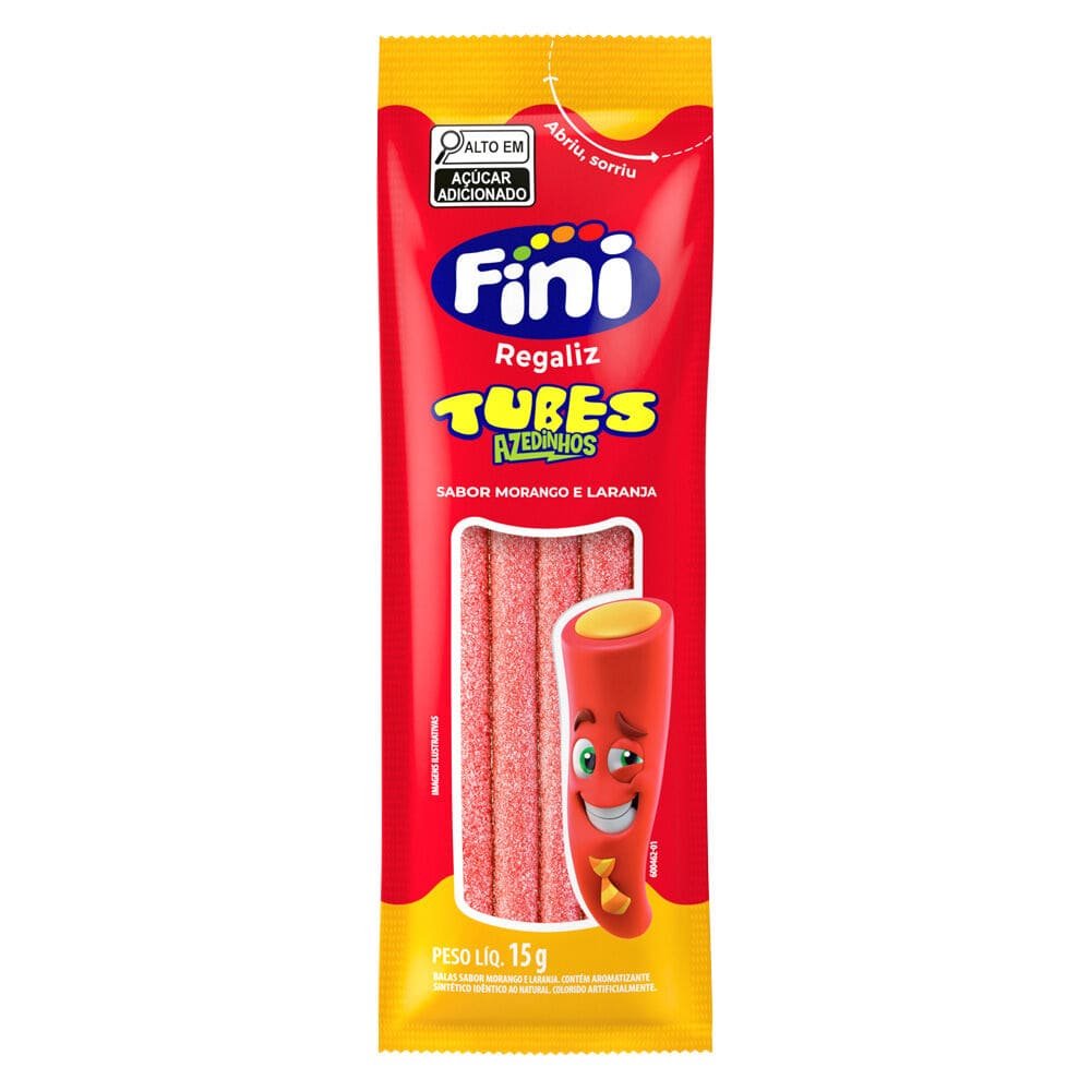 Bala Fini Tubes Azedinhos Morango e Laranja 15g