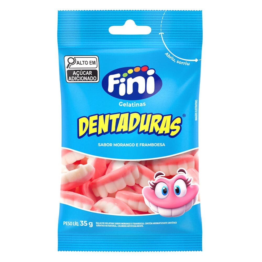 Bala de Gelatina Fini Dentaduras Sabor Morango e Framboesa 35g