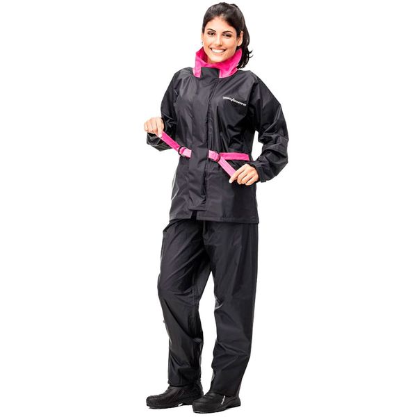 Capa De Chuva Feminino Pantaneiro Nylon Com Gola Preto Rosa Pink M (MP)