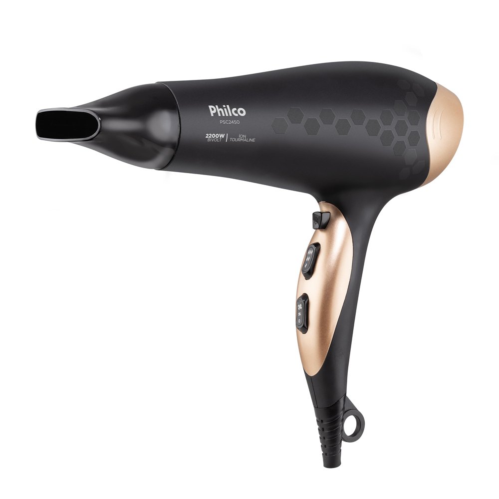 Secador de Cabelos Philco Bivolt 2200W Íons Tourmaline Preto E Dourado PSC2450