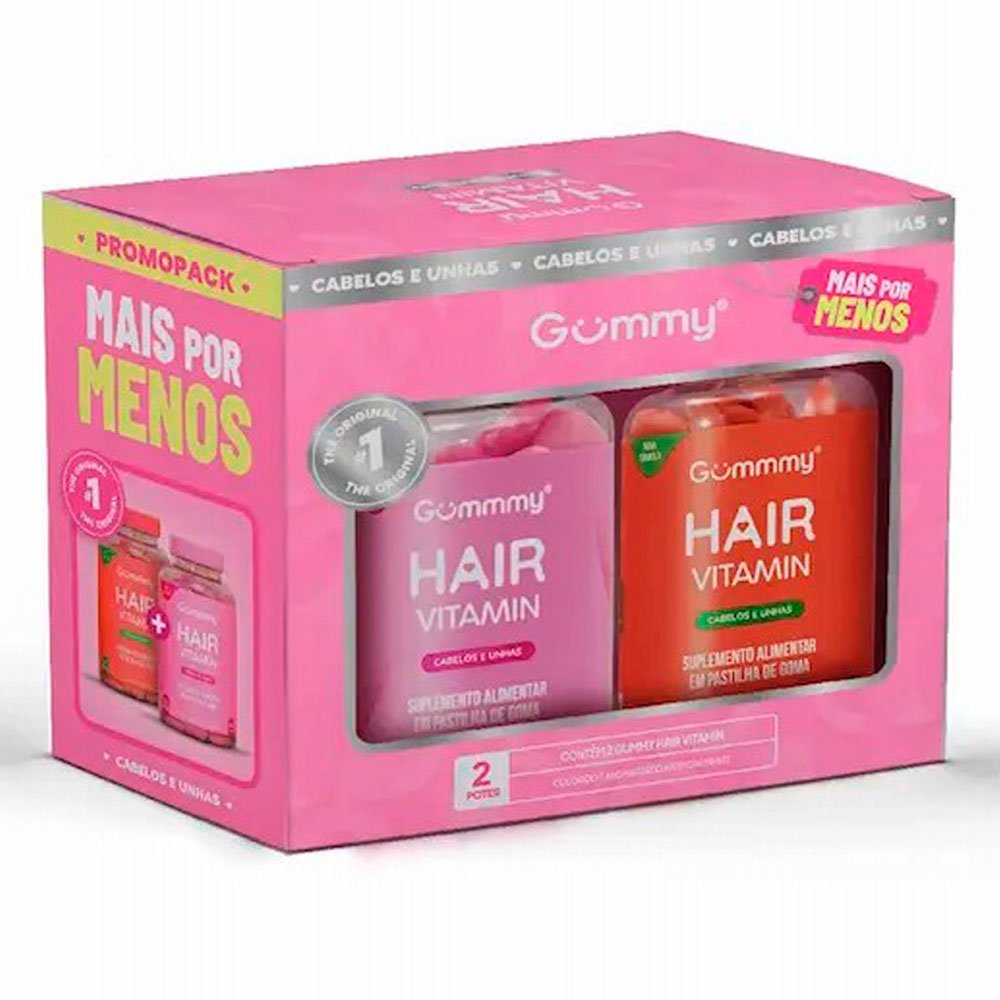Kit Suplemento Alimentar Gummy Hair Cabelos e Unhas Tutti Frutti + Melancia 60 Gomas 180g