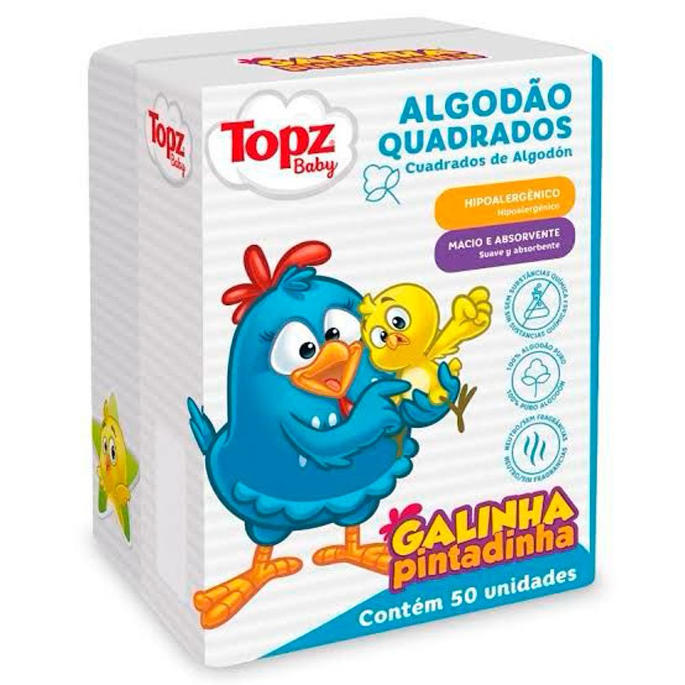 Algodão Quadrados Galinha Pintadinha 50 Unidades