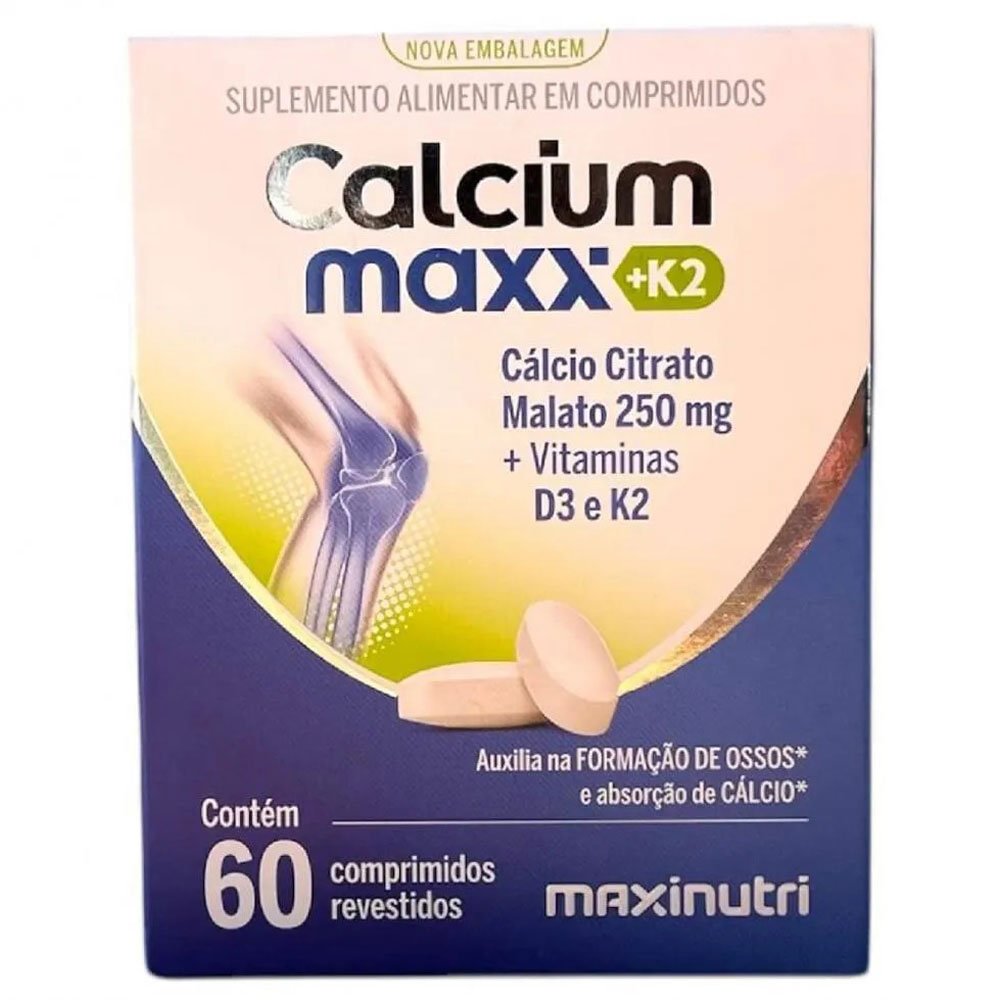 Calcium Maxx K2 Calcio Citrato Malato 250mg + Vitaminas D3 e K2 60 Comprimidos Revestidos Maxnutri