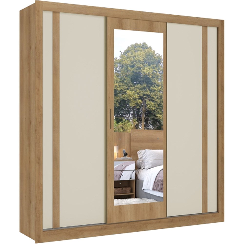 Guarda-Roupa 3 Portas Reversível com 4 Gavetas THB Ibiza Glass Capuccino e Cacau 5808