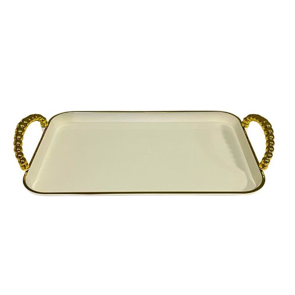 Bandeja Decorativa Interponte Branco E Dourado 32,5cm HU42620 (MP)