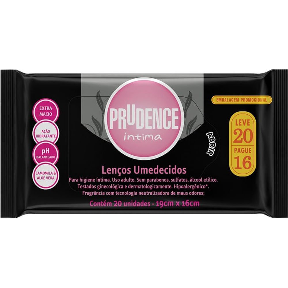 Lenços Umedecidos Prudence para Higiêne Íntima 20 Unidades
