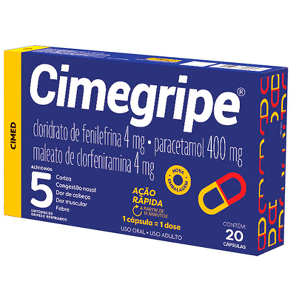 Cimegripe Paracetamol 400mg + Clorfeniramina 4mg + Fenilefrina 4mg 20 Cápsulas Cimed