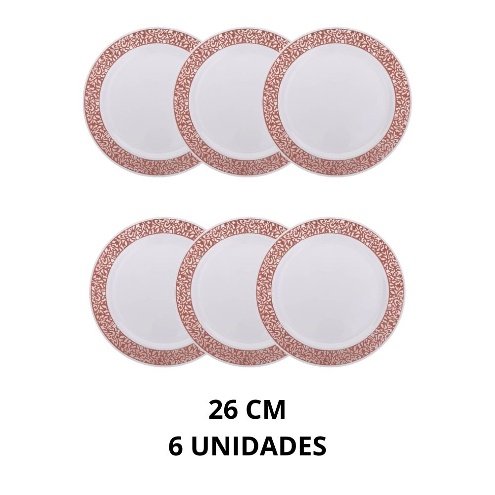 Prato Refeição Vazado Borda Rose 6 Unidades B0923 SILVER PLASTIC