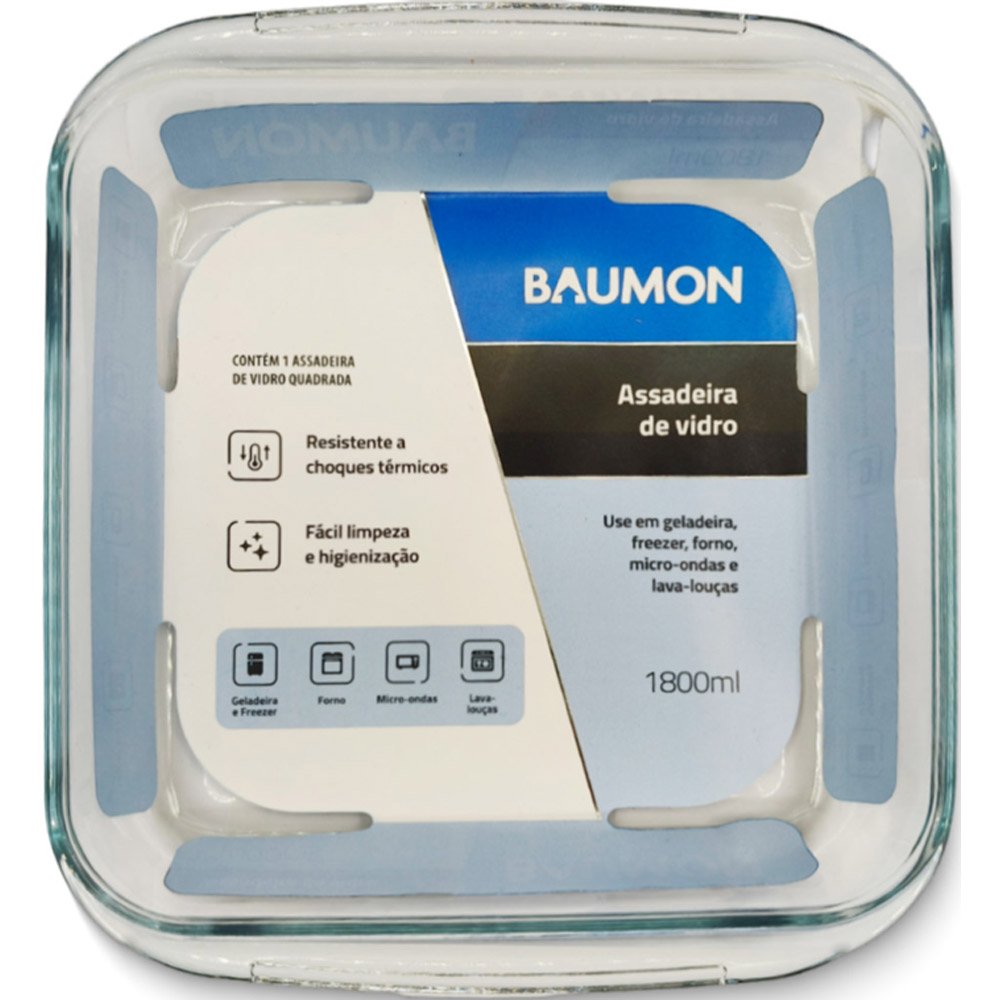 Assadeira de Vidro Quadrada Baumon 1800ml