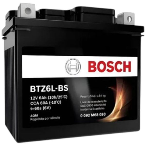 Bateria Moto Bosch 12V 6AH BTZ6L-BS (MP)