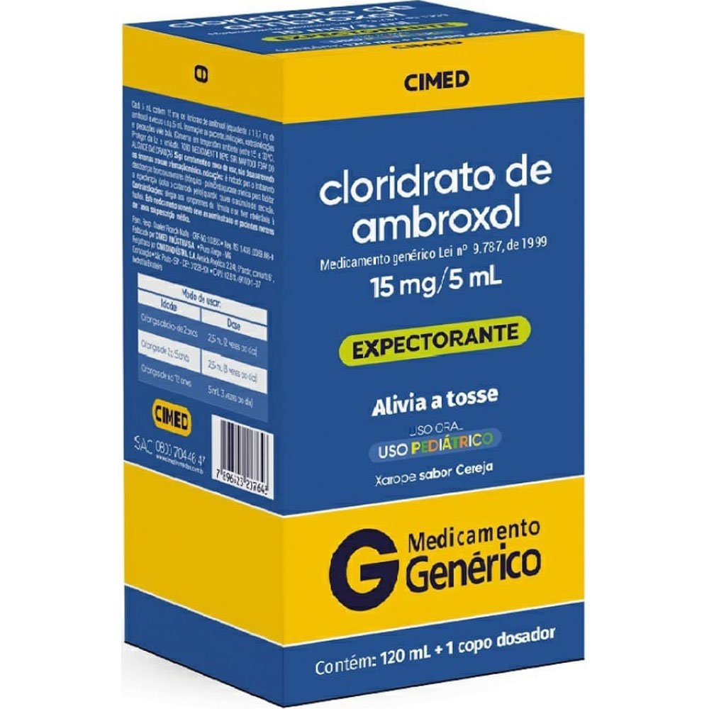 Cloridrato de Ambroxol 15mg/5ml 120ml Xarope Pediátrico Sabor Cereja Cimed