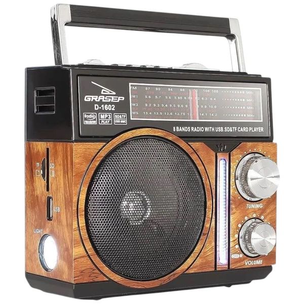 Rádio Portátil Recarregável Grasep Knup D-BH1602 Sortido (MP)