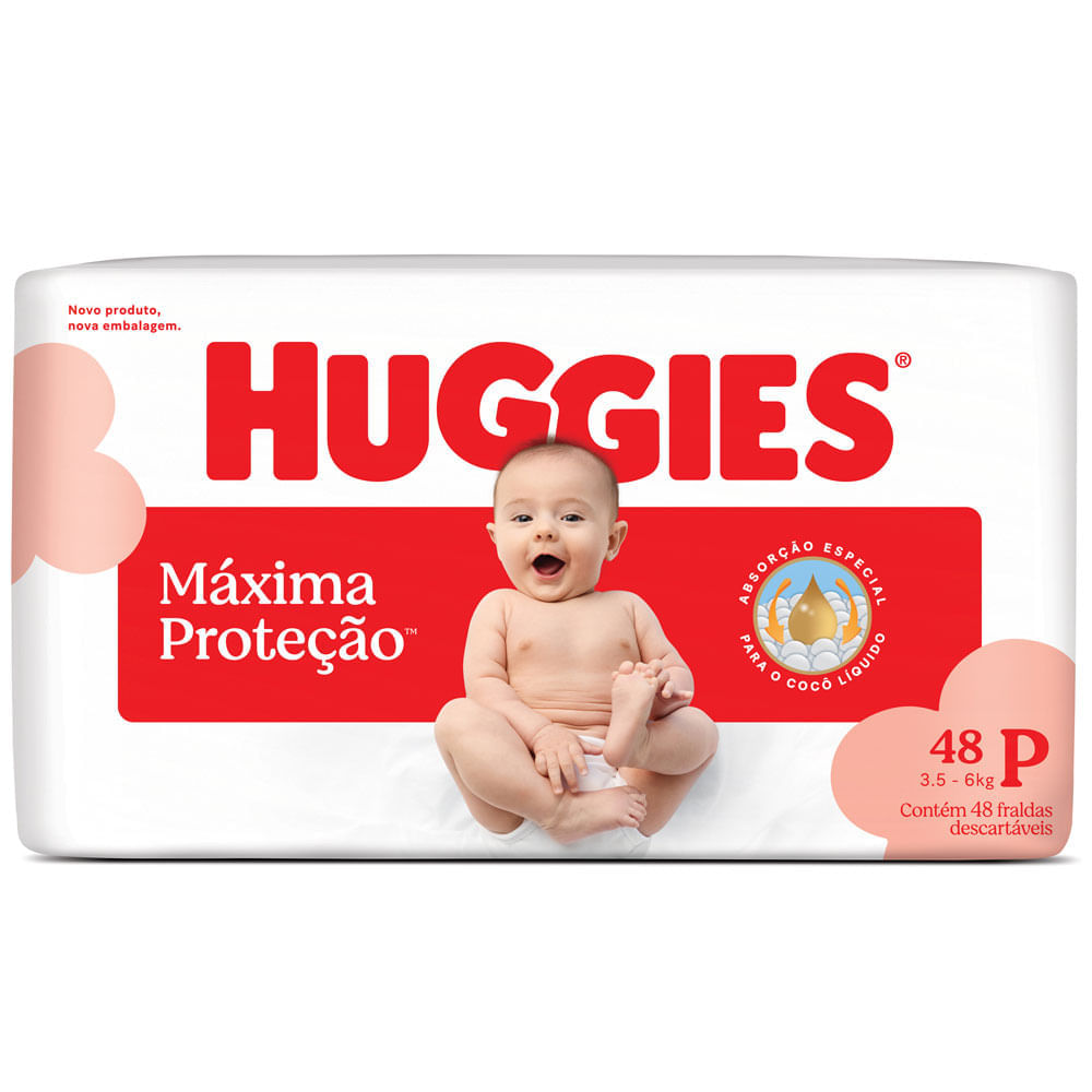 Fralda Huggies Descartável Máxima Proteção Tamanho P 48 Unidades