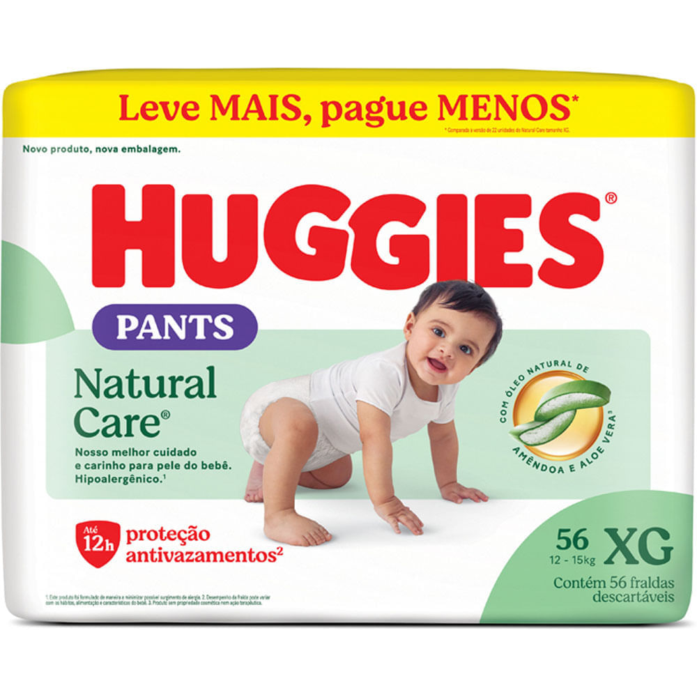 Fralda Roupinha Huggies Natural Care Tamanho XG 56 Unidades
