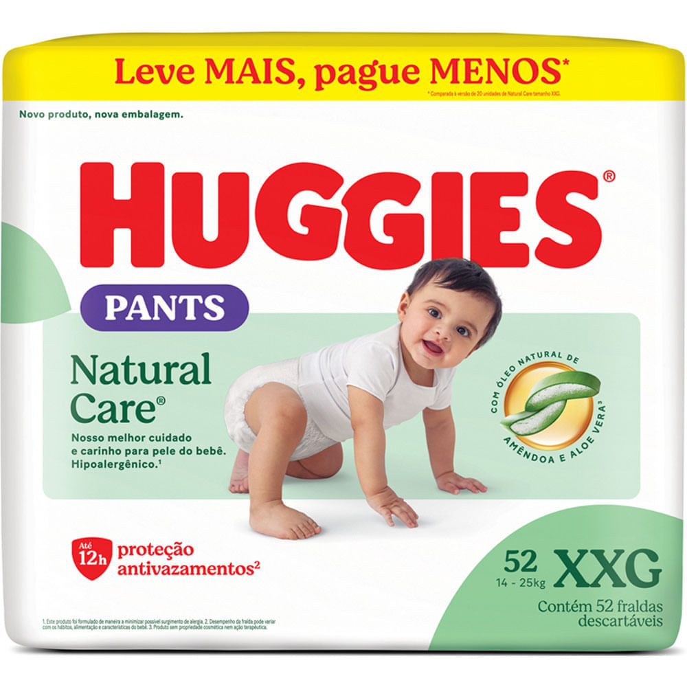 Fralda Roupinha Huggies Natural Care Tamanho XXG 52 Unidades