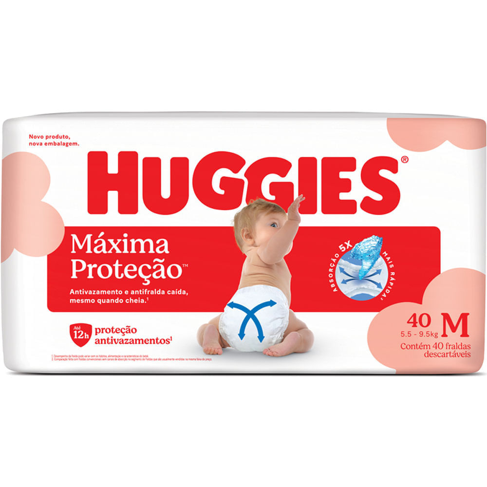 Fralda Huggies Descartável Máxima Proteção Tamanho M 40 Unidades