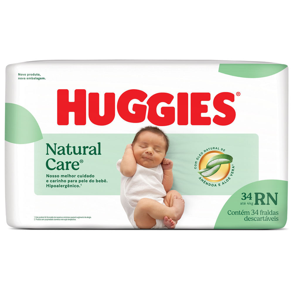 Fralda Huggies Natural Care Tamanho RN 34 Unidades