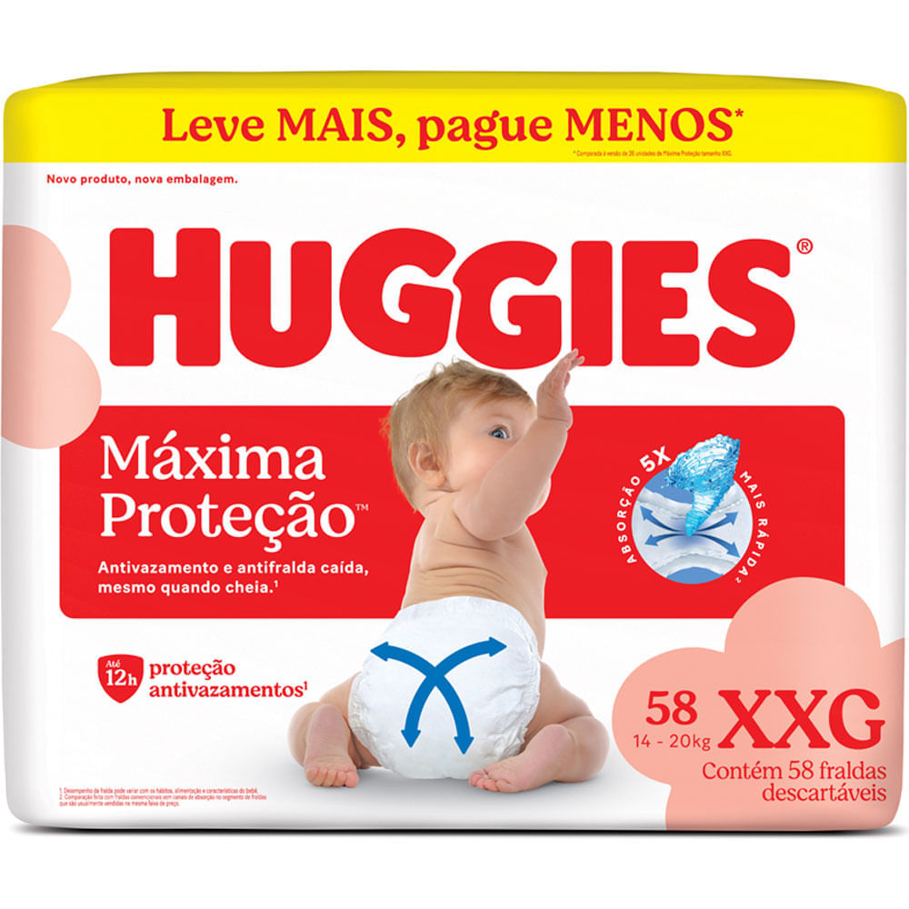 Fralda Huggies Descartável Máxima Proteção Tamanho XXG 58 Unidades