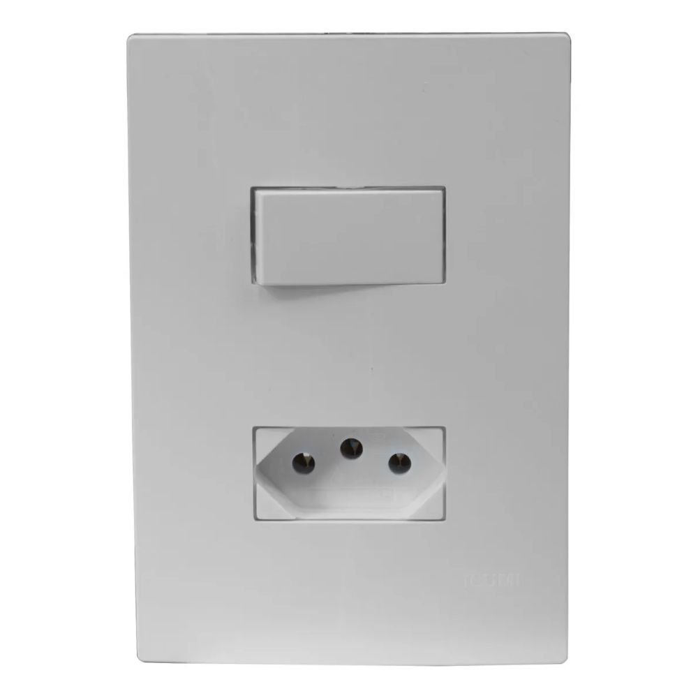 Placa 4x2 com 1 Interruptor Simples 10A +1 Tomada 10A 250V - Ilumi