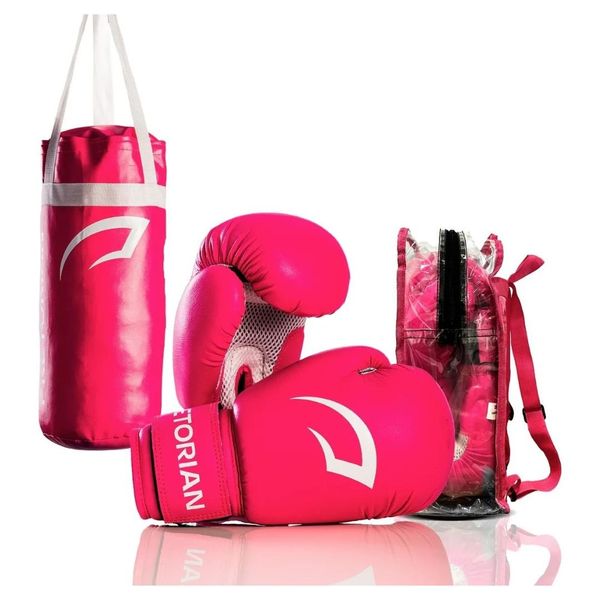 Kit Boxe Infantil Com Saco De Pancadas E Luvas EBN Kids Pretorian Rosa (MP)