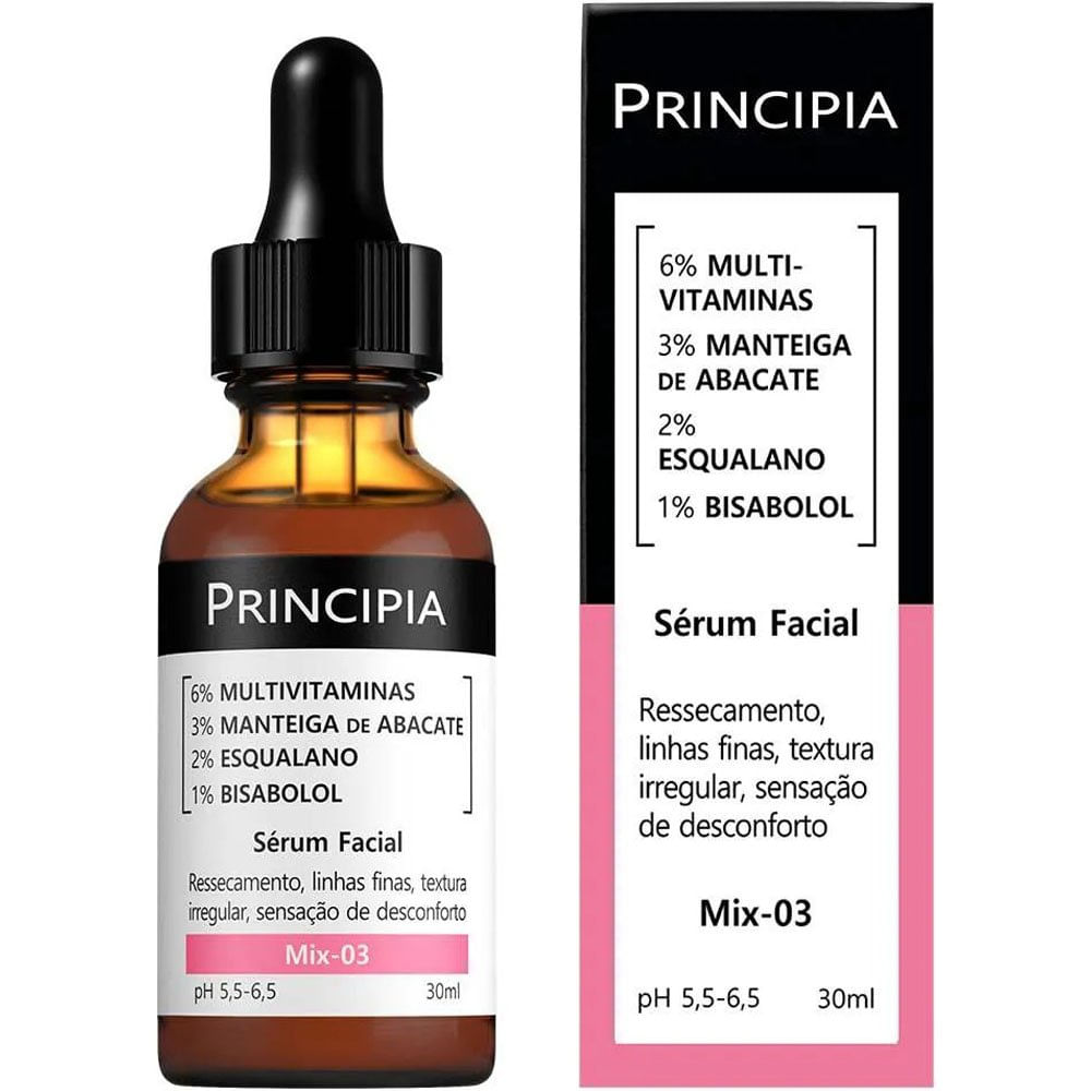 Sérum Facial Multirreparador Mix-03 Principia 30ml 6% Multivitaminas + 3% Manteiga De Abacate + 2% Esqualano + 1% Bisabolol