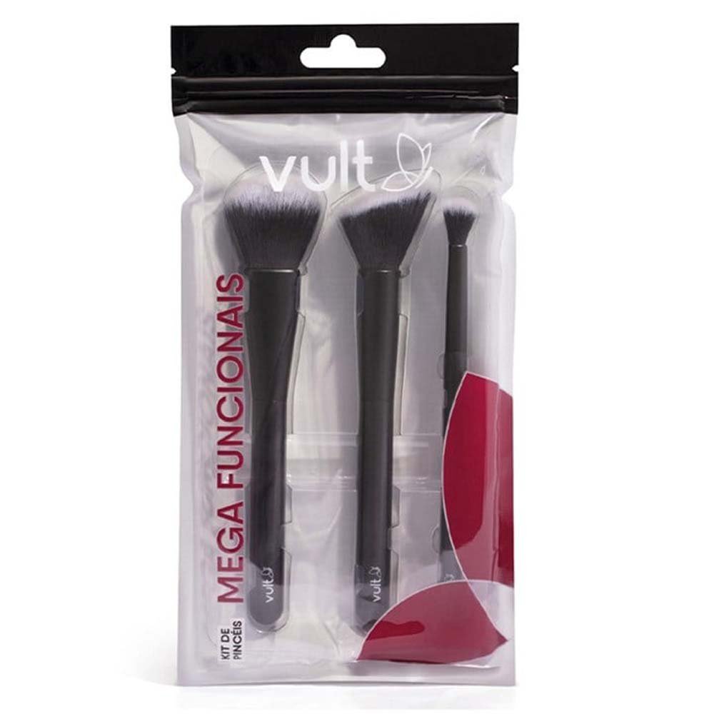 Kit 3 Pincéis De Maquiagem Vult Mega Multifuncionais