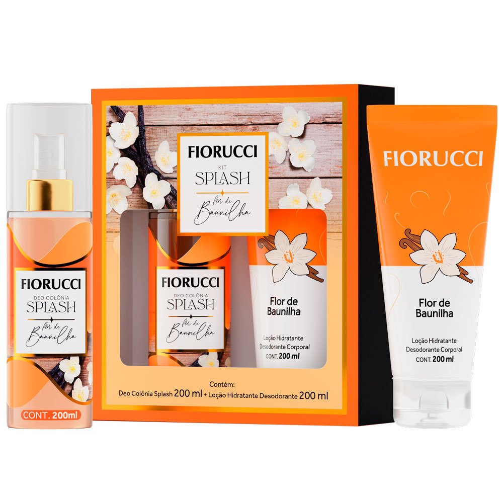 Kit Fiorucci Splash Flor de Baunilha Deo Colônia 200ml + Loção Hidratante 200ml